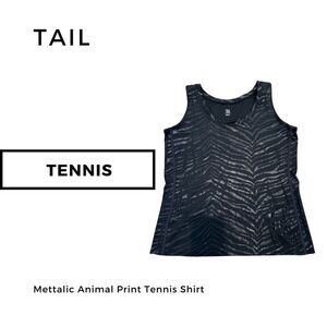 Tail Tennis Shirt Fun Metallic Animal Print Tone on Tone Black Light New